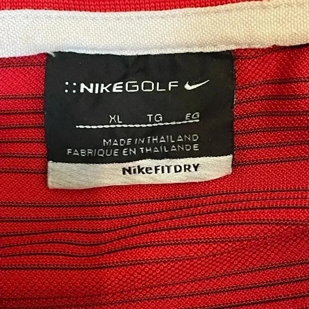 Nike Golf Polo Shirt Mens Extra Large Red Striped Short Sleeve Dri Fit Golfer
